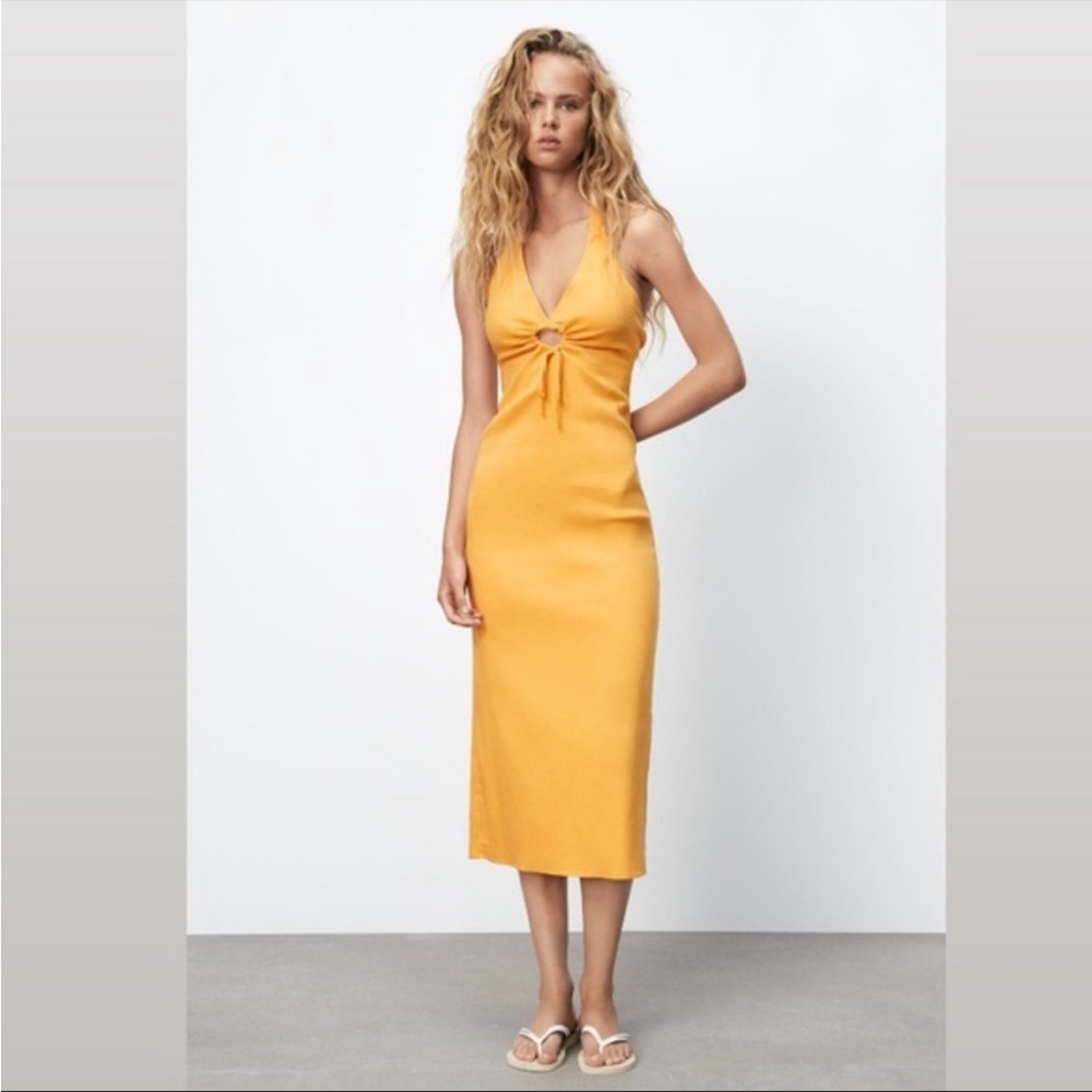 Zara Cut Out Linen Blend Dress
